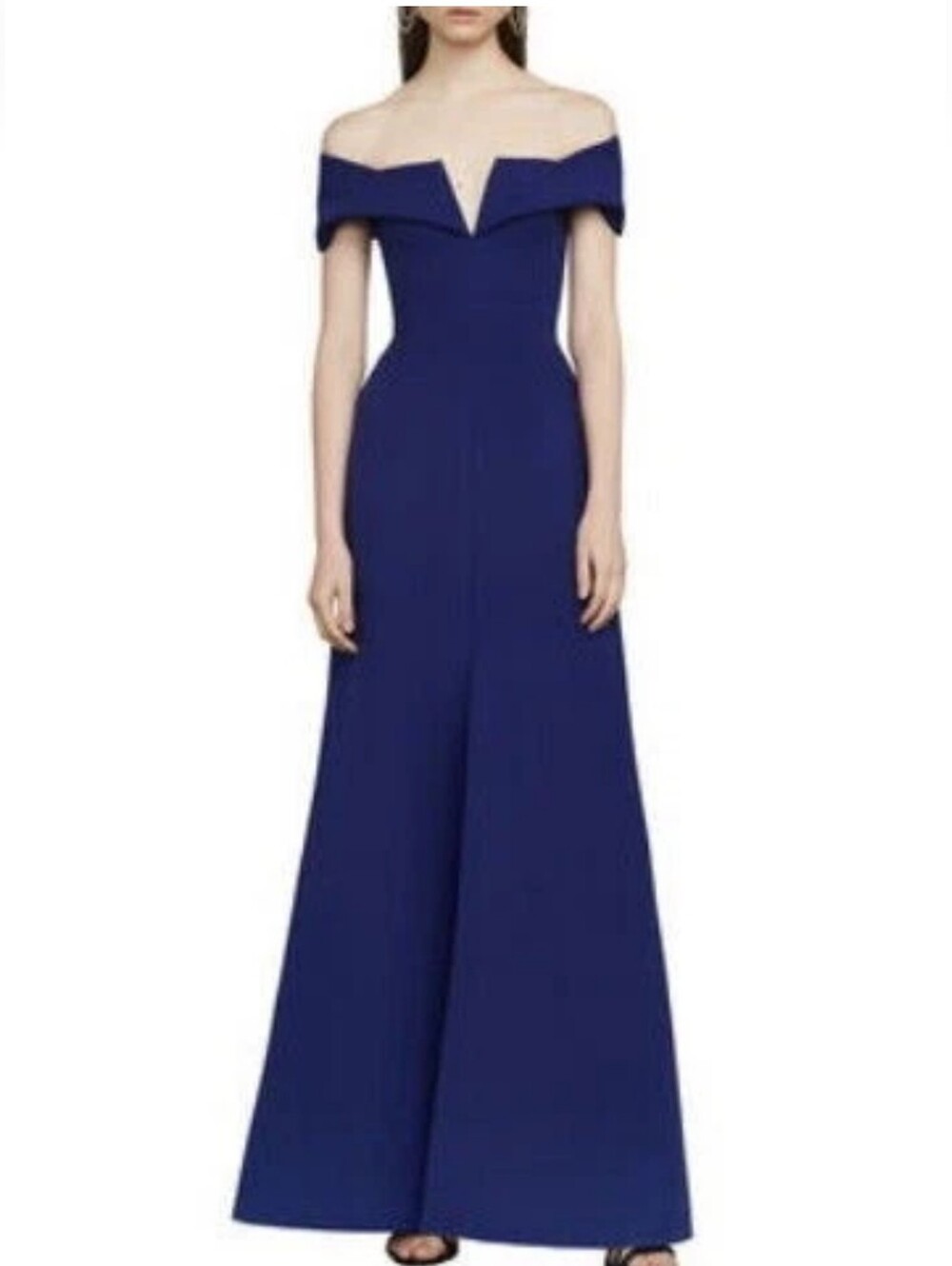 Nrw BcBGMaxAzria  Elegant Off-Shoulder Navy Evening Gown Maxi Dress Size 6